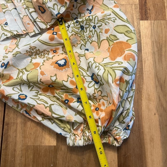 Cleobella Farrah Floral Ruffle Pleated Neckline Babydoll Mini Dress Cotton Sz XS - Picture 7 of 11